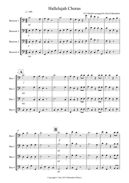 Hallelujah Chorus For Bassoon Quartet Sheet Music