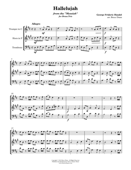 Free Sheet Music Hallelujah Chorus For Brass Trio