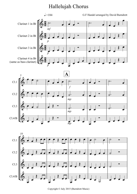 Hallelujah Chorus For Clarinet Quartet Sheet Music