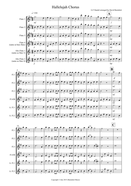 Hallelujah Chorus For Flute Quartet Sheet Music