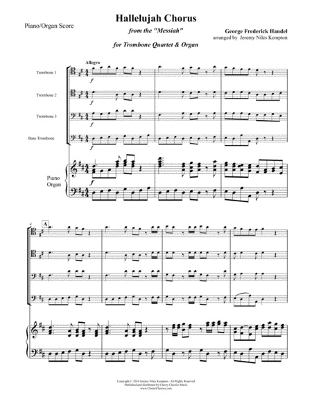 Hallelujah Chorus For Trombone Quartet Organ Or Piano Sheet Music