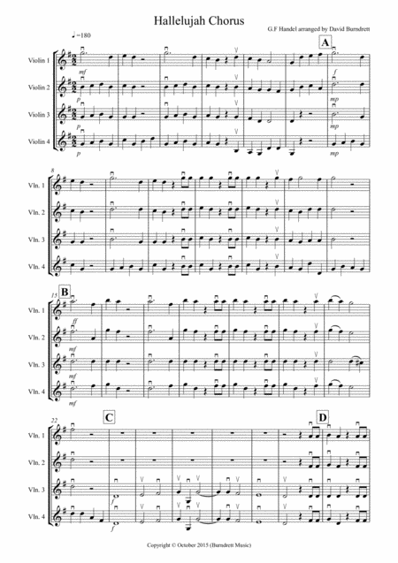 Hallelujah Chorus For Violin Quartet Sheet Music