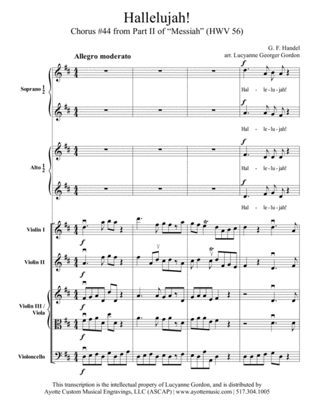 Hallelujah Chorus From Messiah For Ssaa Treble Womens Or Childrens Chorus String Accompaniment Sheet Music