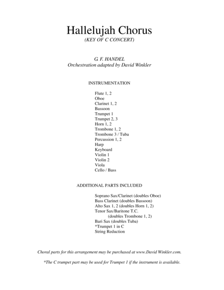 Hallelujah Chorus Orchestration Key Of C Sheet Music