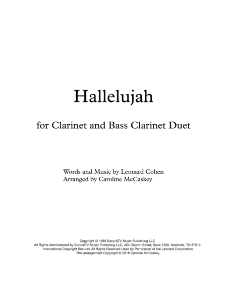 Hallelujah Clarinet And Bass Clarinet Duet Sheet Music