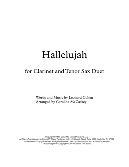 Hallelujah Clarinet And Tenor Sax Duet Sheet Music