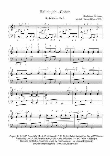 Hallelujah Cohen Easy Harp Solo Sheet Music