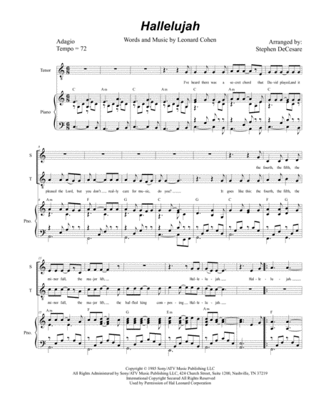 Hallelujah Duet For Soprano And Tenor Solo Sheet Music