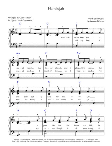 Hallelujah Easier To Play Sheet Music