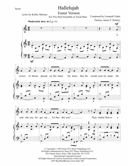 Free Sheet Music Hallelujah Easter Version 2 Part Treble