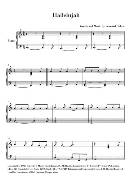 Free Sheet Music Hallelujah Easy And Intermediary 2 Scores