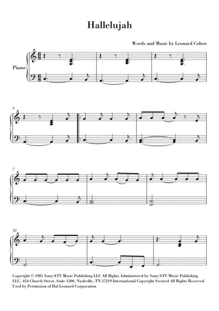 Hallelujah Easy And Intermediary 2 Scores Sheet Music