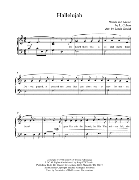 Free Sheet Music Hallelujah Easy Beginner Piano