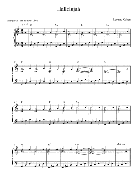 Free Sheet Music Hallelujah Easy Piano 2 Arrangements