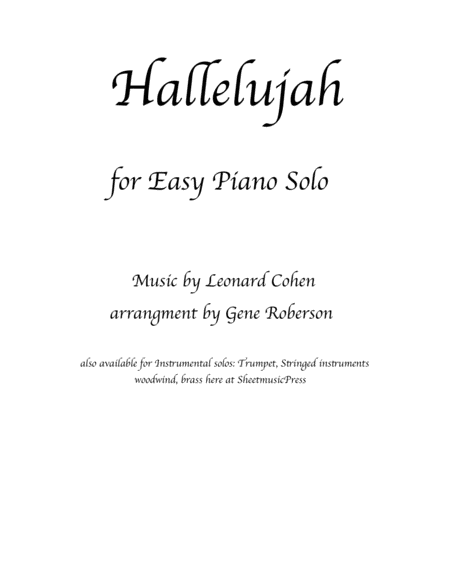 Free Sheet Music Hallelujah Easy Piano Solo