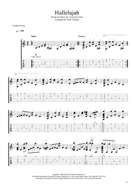 Free Sheet Music Hallelujah Fingerstyle Guitar