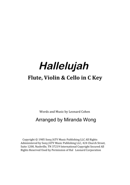 Hallelujah Flute Violin And Cello With Chords Sheet Music