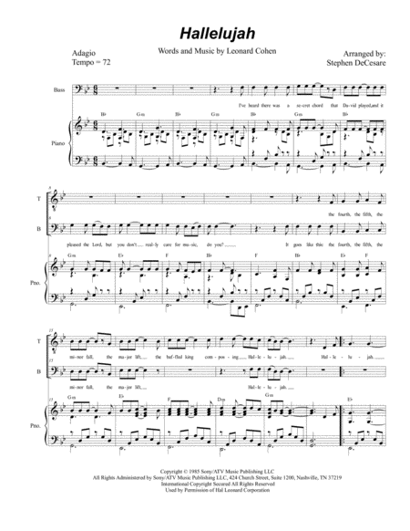 Hallelujah For 2 Part Choir Tb Sheet Music