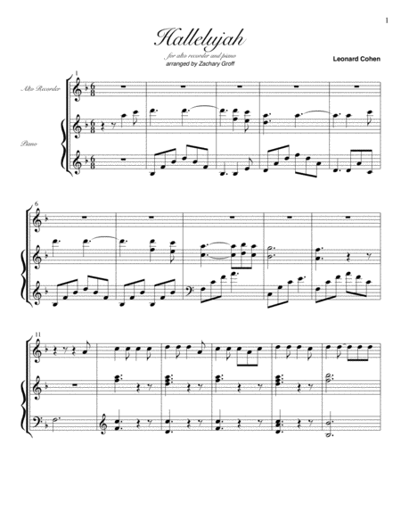 Hallelujah For Alto Recorder And Piano Sheet Music