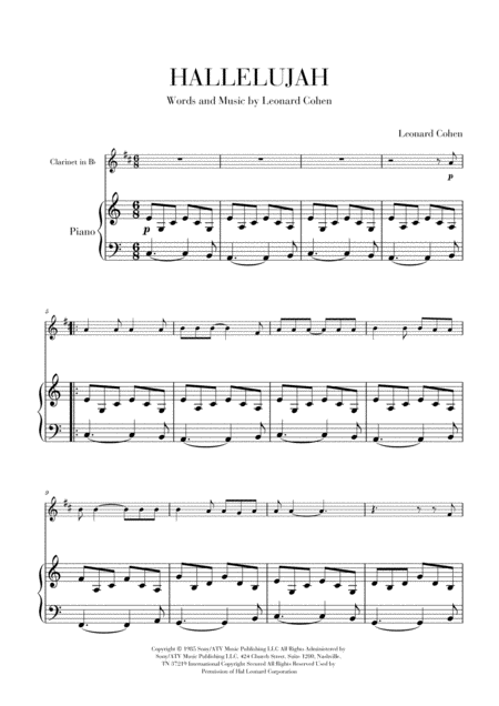 Hallelujah For Clarinet In Bb And Piano Sheet Music