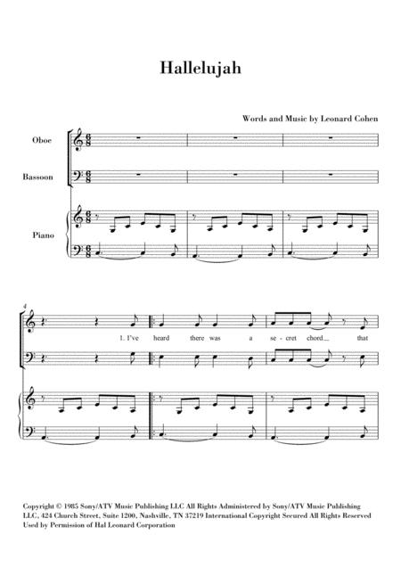 Free Sheet Music Hallelujah For Oboe Bassoon And Piano