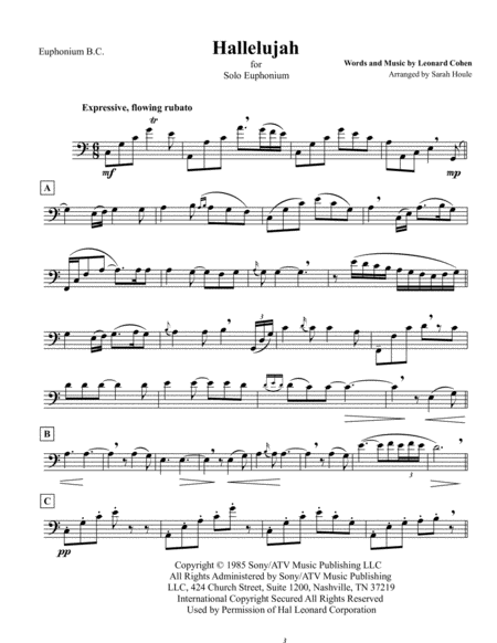 Hallelujah For Solo Euphonium Sheet Music