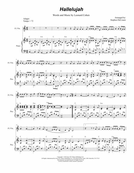 Free Sheet Music Hallelujah For Solo Flute Or Violin And Piano