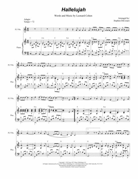 Hallelujah For Solo Flute Or Violin And Piano Sheet Music