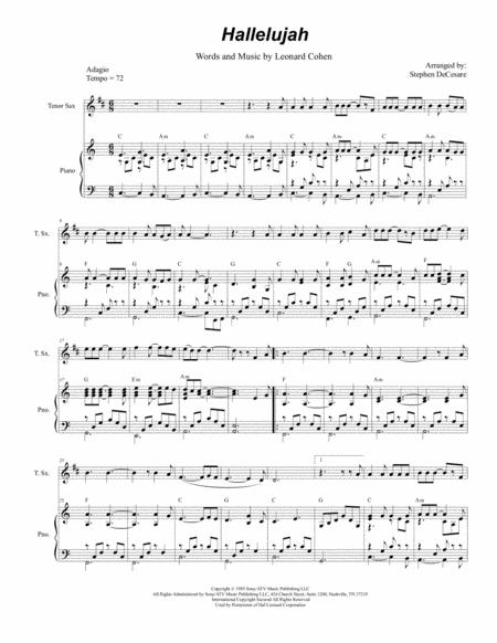 Hallelujah For Tenor Saxophone Solo And Piano Sheet Music