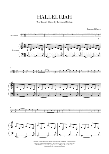 Hallelujah For Trombone And Piano Sheet Music