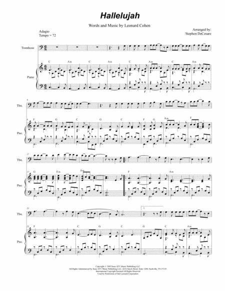 Free Sheet Music Hallelujah For Trombone Solo And Piano