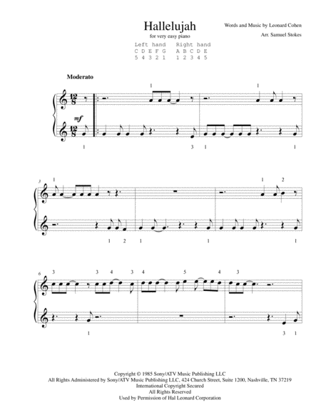 Hallelujah For Very Easy Piano Sheet Music