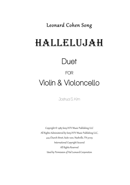 Hallelujah For Violin Cello Sheet Music