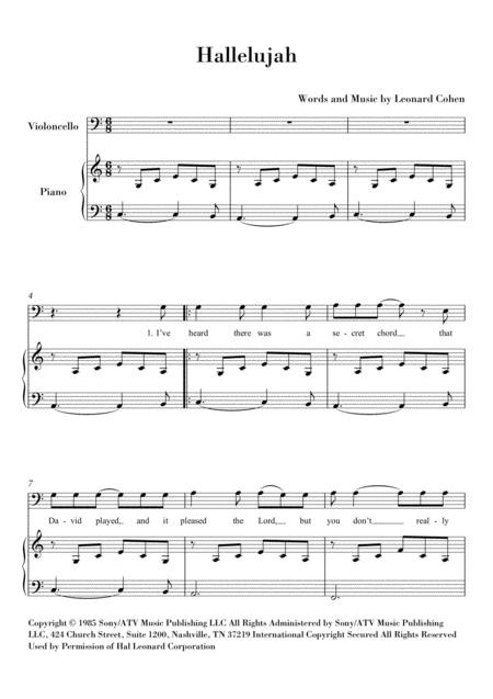 Free Sheet Music Hallelujah For Violoncello And Piano
