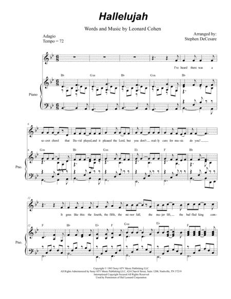 Free Sheet Music Hallelujah For Vocal Solo