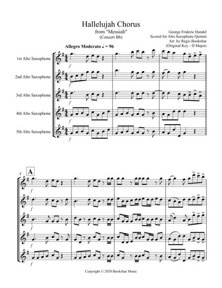 Hallelujah From Messiah Bb Alto Saxophone Quintet Sheet Music