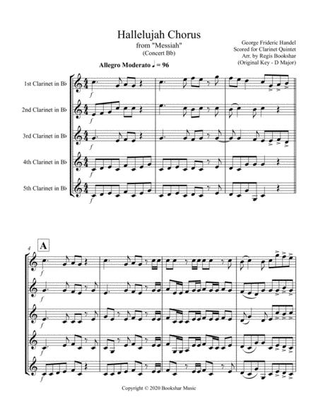 Free Sheet Music Hallelujah From Messiah Bb Clarinet Quintet