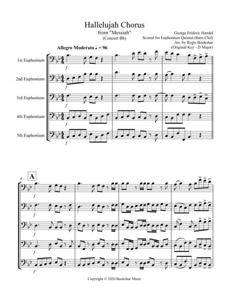 Hallelujah From Messiah Bb Euphonium Quintet Bass Clef Sheet Music