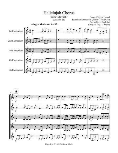 Free Sheet Music Hallelujah From Messiah Bb Euphonium Quintet Treble Clef
