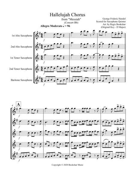 Hallelujah From Messiah Bb Saxophone Quintet Sheet Music