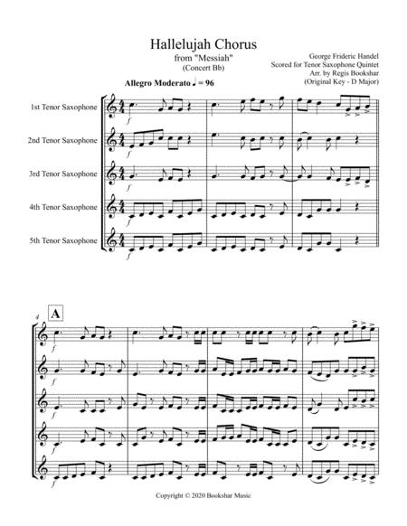 Free Sheet Music Hallelujah From Messiah Bb Tenor Saxophone Quintet