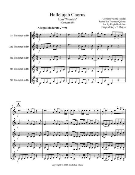 Free Sheet Music Hallelujah From Messiah Bb Trumpet Quintet