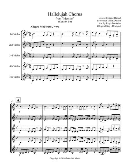 Hallelujah From Messiah Bb Violin Quintet Sheet Music