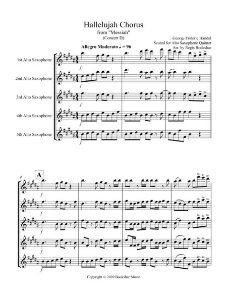 Hallelujah From Messiah D Alto Saxophone Quintet Sheet Music