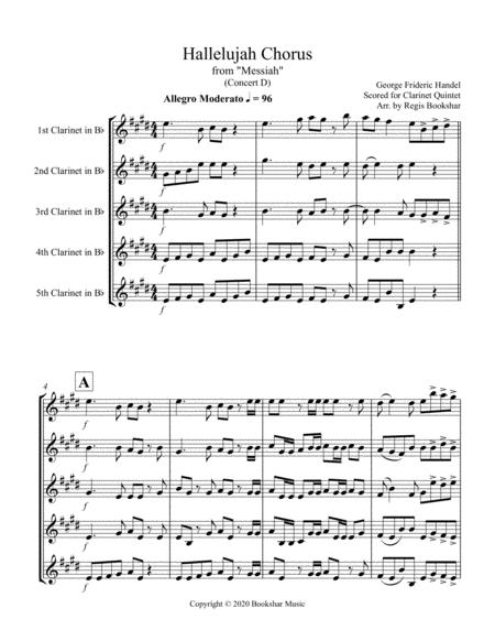 Hallelujah From Messiah D Clarinet Quintet Sheet Music