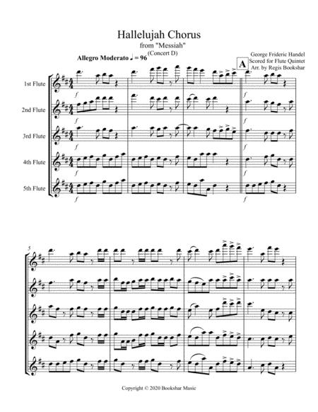 Hallelujah From Messiah D Flute Quintet Sheet Music