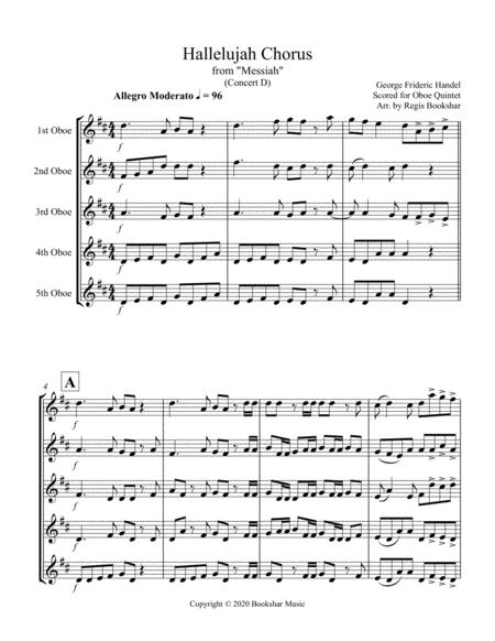 Hallelujah From Messiah D Oboe Quintet Sheet Music