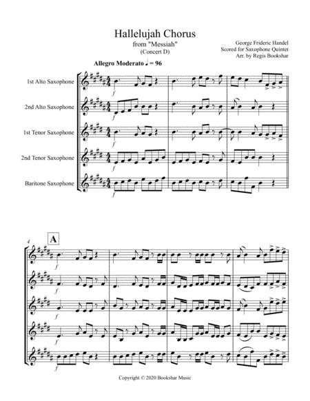 Free Sheet Music Hallelujah From Messiah D Saxophone Quintet