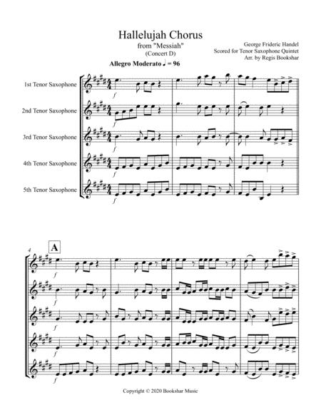 Free Sheet Music Hallelujah From Messiah D Tenor Saxophone Quintet