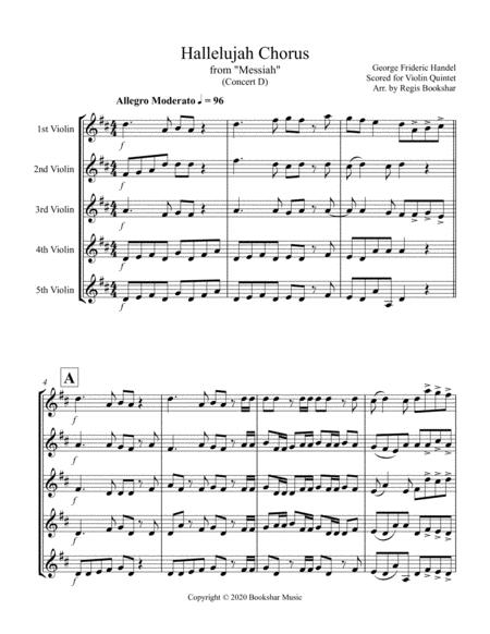 Hallelujah From Messiah D Violin Quintet Sheet Music